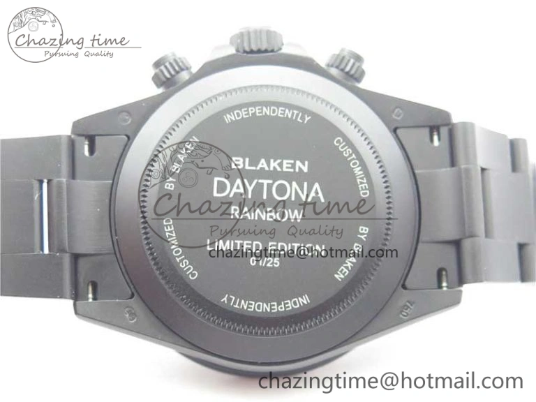 Daytona Blaken Rainbow Crystal Bezel PVD OXF Best Edition Black Dial on PVD Bracelet A7750