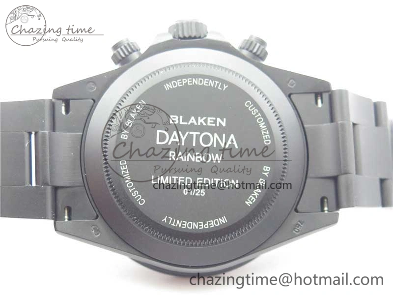 Daytona Blaken Rainbow Crystal Bezel PVD OXF Best Edition Black Dial on PVD Bracelet A7750