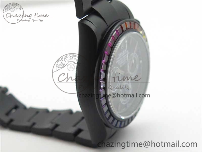 Daytona Blaken Rainbow Crystal Bezel PVD OXF Best Edition Black Dial on PVD Bracelet A7750