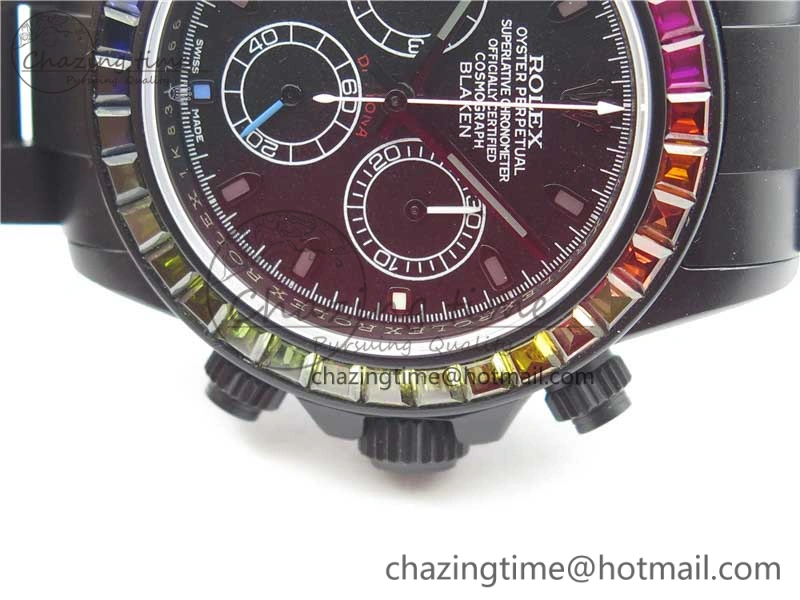 Daytona Blaken Rainbow Crystal Bezel PVD OXF Best Edition Black Dial on PVD Bracelet A7750