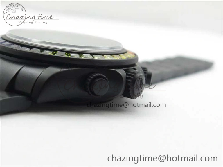 Daytona Blaken Rainbow Crystal Bezel PVD VR Best Edition Black Dial on PVD Bracelet A7750 V2