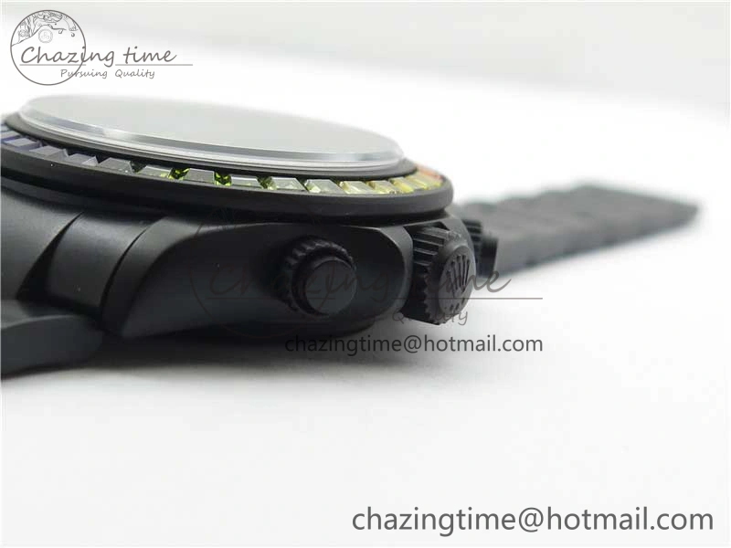 Daytona Blaken Rainbow Crystal Bezel PVD VR Best Edition Black Dial on PVD Bracelet A7750 V2