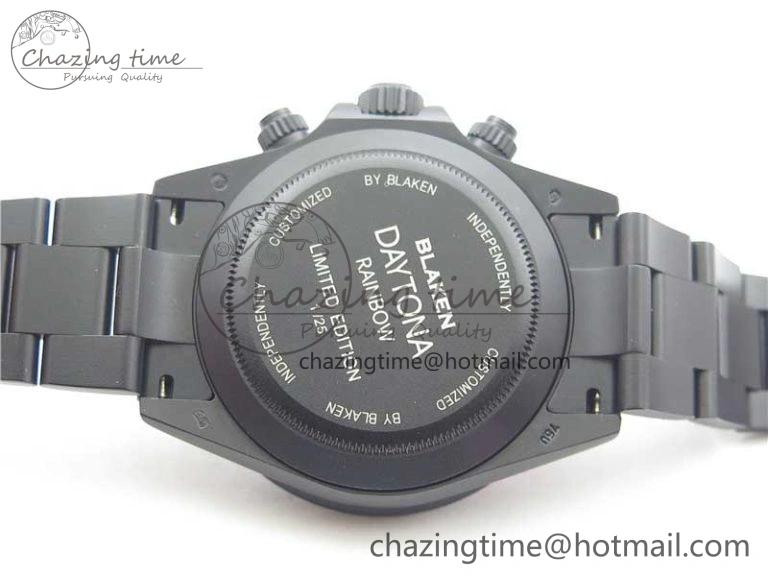 Daytona Blaken Rainbow Crystal Bezel PVD VR Best Edition Black Dial on PVD Bracelet A7750 V2
