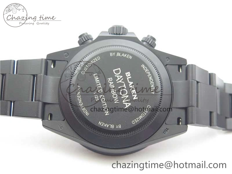 Daytona Blaken Rainbow Crystal Bezel PVD VR Best Edition Black Dial on PVD Bracelet A7750 V2