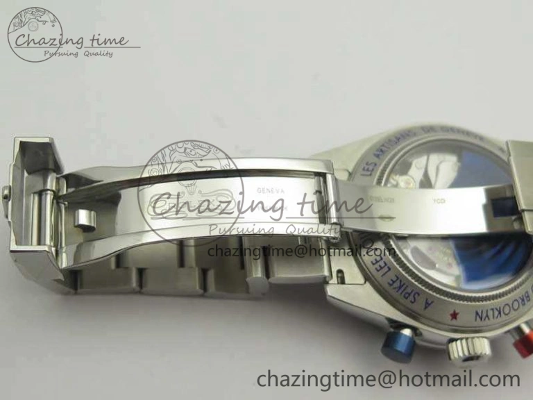 Daytona Blue Red Pushers BP Maker Blue Dial On SS Bracelet A4130 (Free Leather Strap)