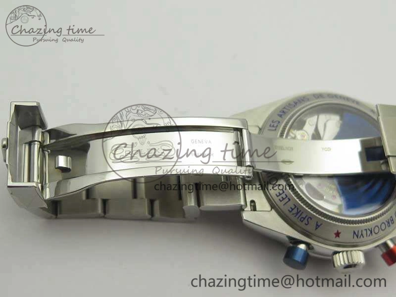 Daytona Blue Red Pushers BP Maker Blue Dial On SS Bracelet A4130 (Free Leather Strap)