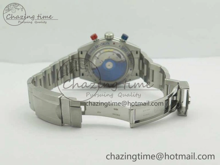 Daytona Blue Red Pushers BP Maker Blue Dial On SS Bracelet A4130 (Free Leather Strap)