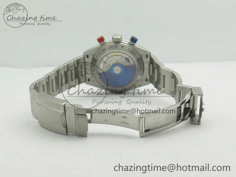 Daytona Blue Red Pushers BP Maker Blue Dial On SS Bracelet A4130 (Free Leather Strap)