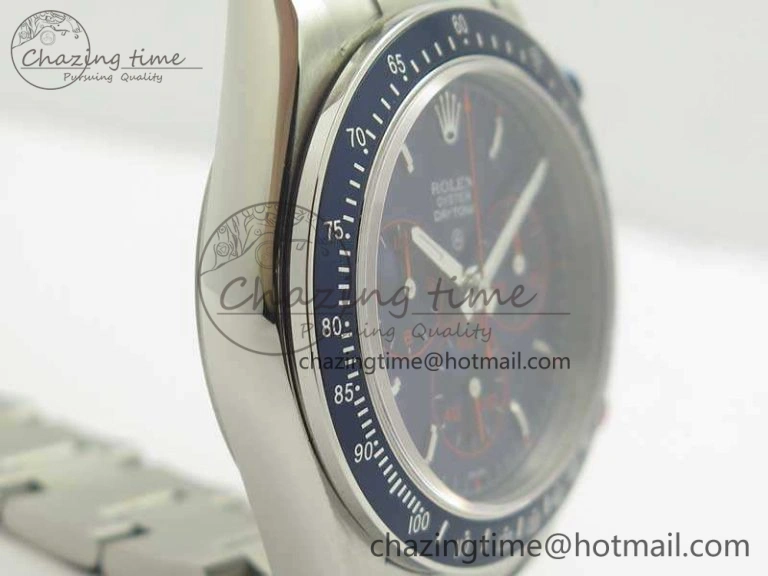 Daytona Blue Red Pushers BP Maker Blue Dial On SS Bracelet A4130 (Free Leather Strap)