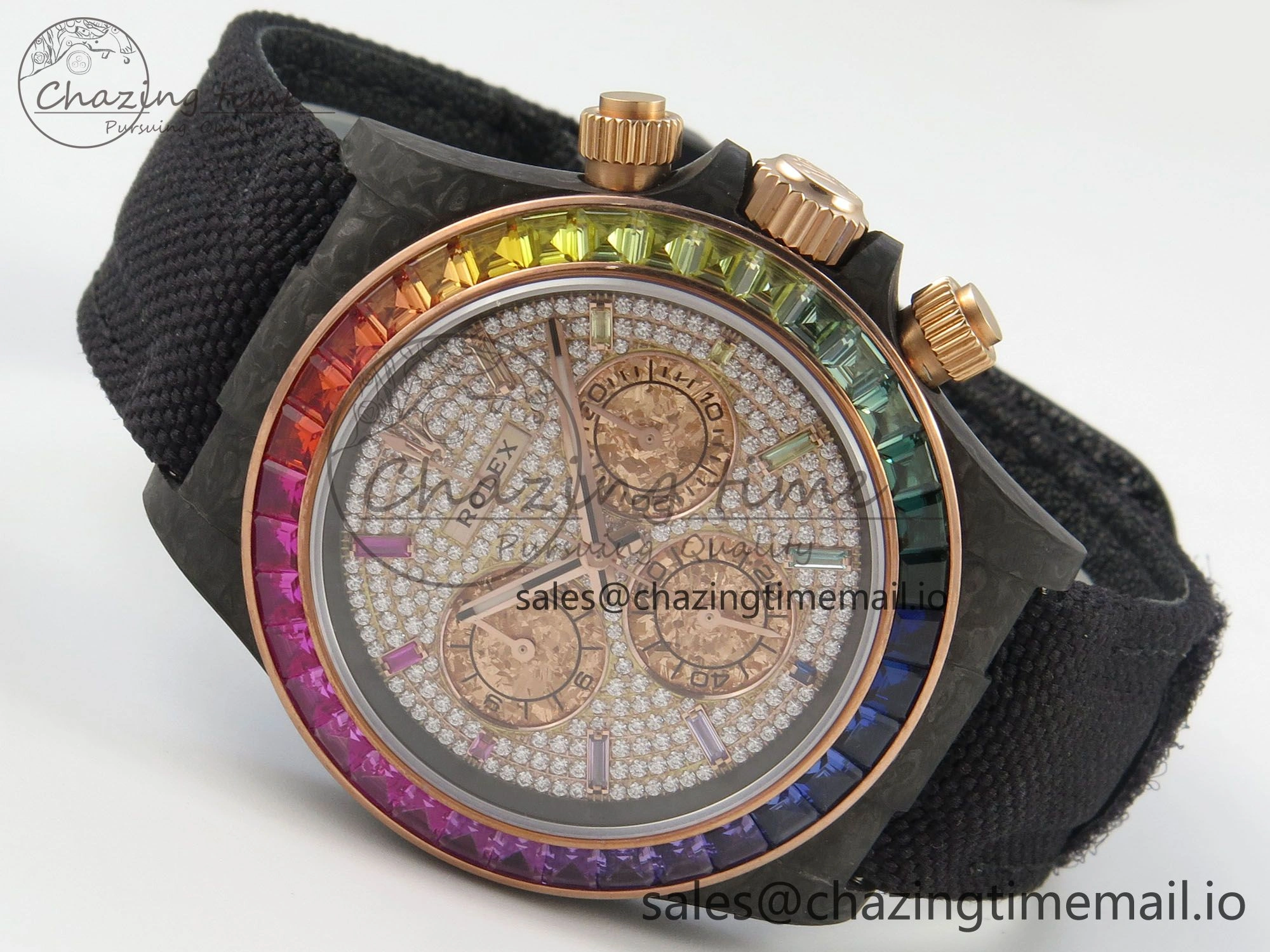 Daytona Cosmograph Black Carbon MPF Best Edition Full Diamond Dial Black Nylon Strap A4801