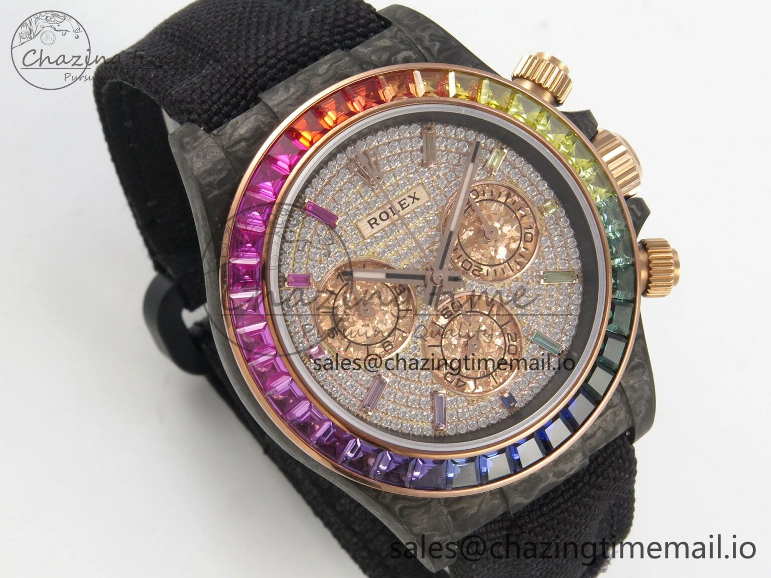 Daytona Cosmograph Black Carbon MPF Best Edition Full Diamond Dial Black Nylon Strap A4801
