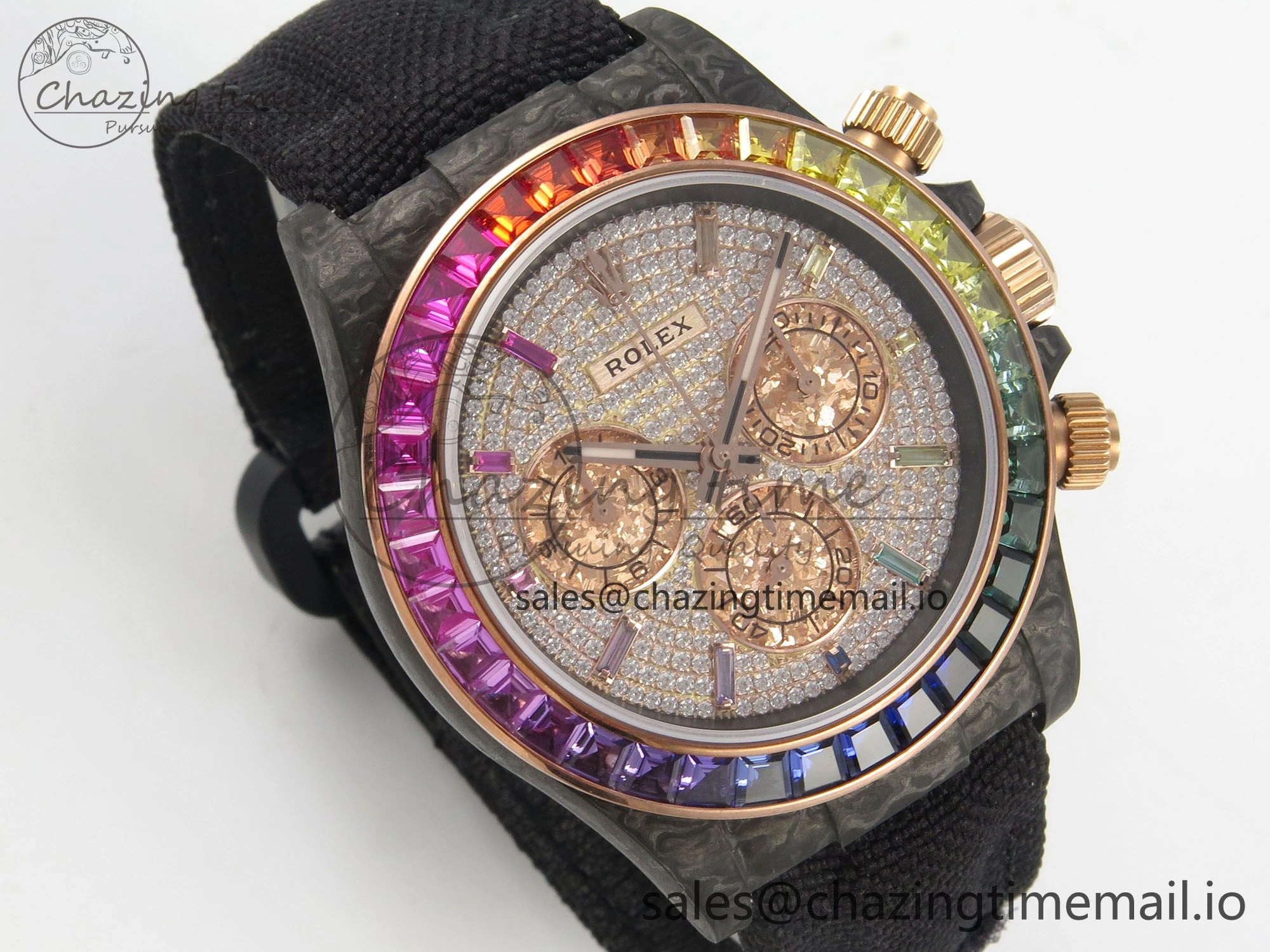 Daytona Cosmograph Black Carbon MPF Best Edition Full Diamond Dial Black Nylon Strap A4801
