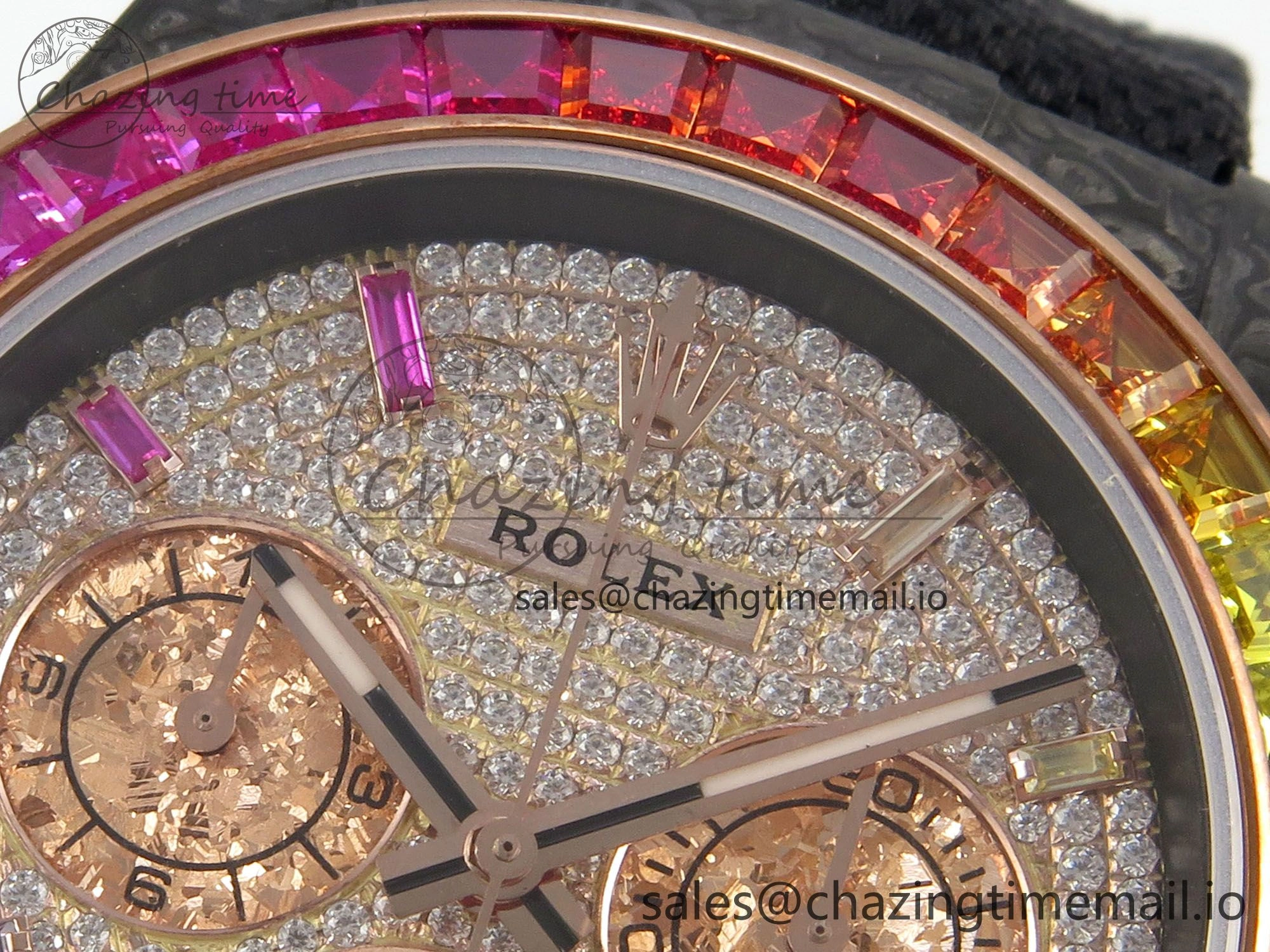 Daytona Cosmograph Black Carbon MPF Best Edition Full Diamond Dial Black Nylon Strap A4801
