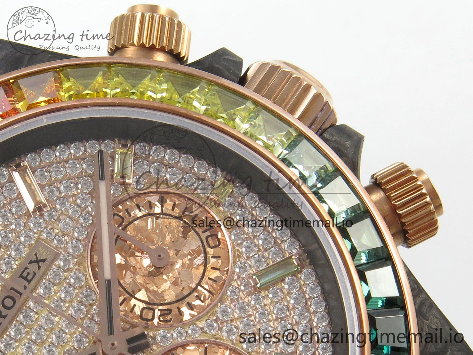 Daytona Cosmograph Black Carbon MPF Best Edition Full Diamond Dial Black Nylon Strap A4801