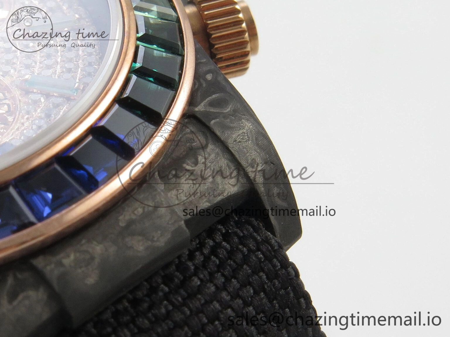 Daytona Cosmograph Black Carbon MPF Best Edition Full Diamond Dial Black Nylon Strap A4801