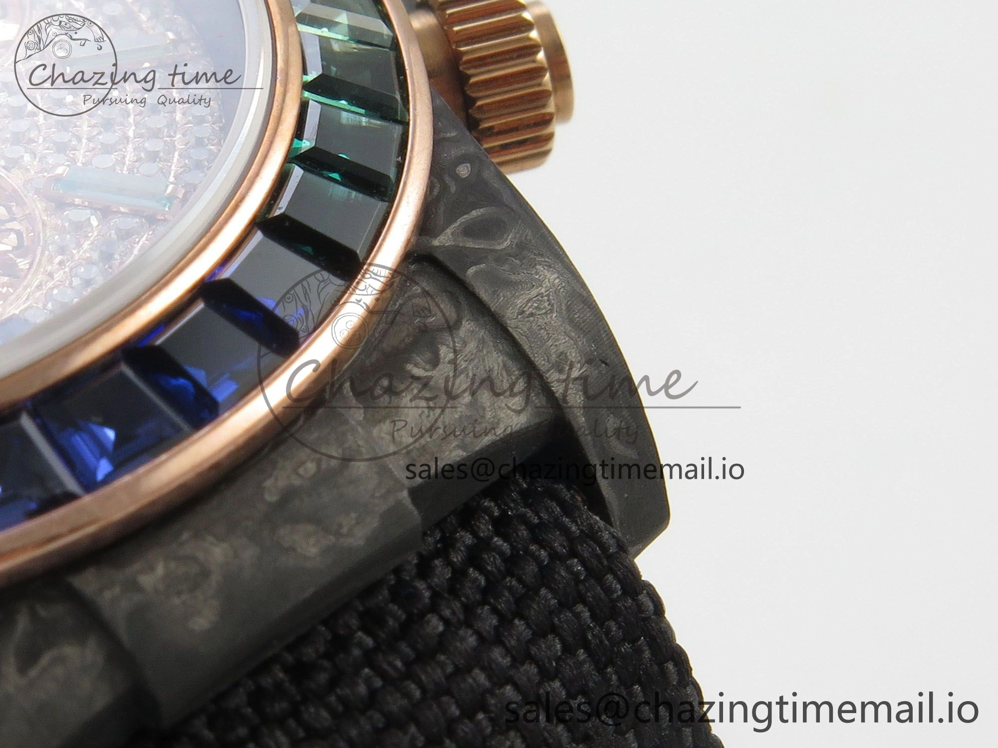 Daytona Cosmograph Black Carbon MPF Best Edition Full Diamond Dial Black Nylon Strap A4801