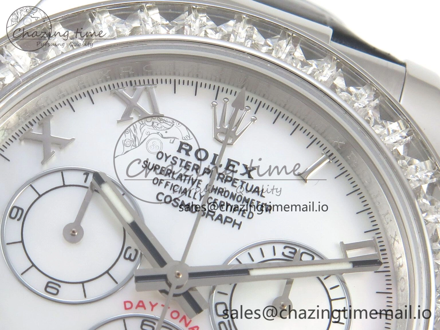 Daytona Cosmograph Light Crystals Bezel SS MPF Best White MOP Dial On Black Leather Strap A4801