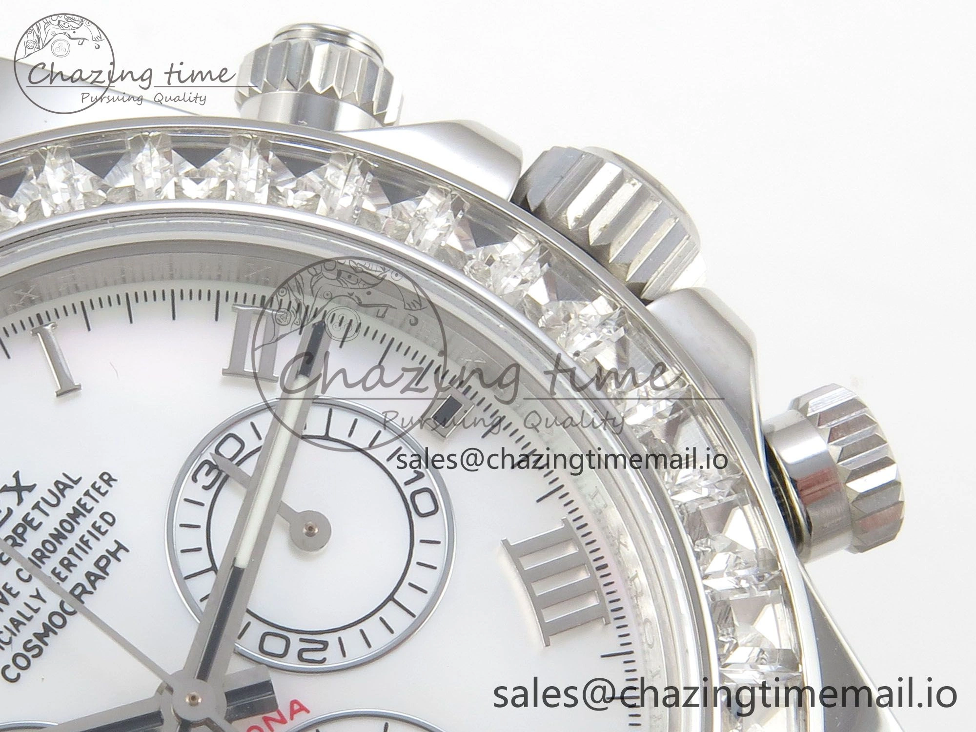 Daytona Cosmograph Light Crystals Bezel SS MPF Best White MOP Dial On Black Leather Strap A4801
