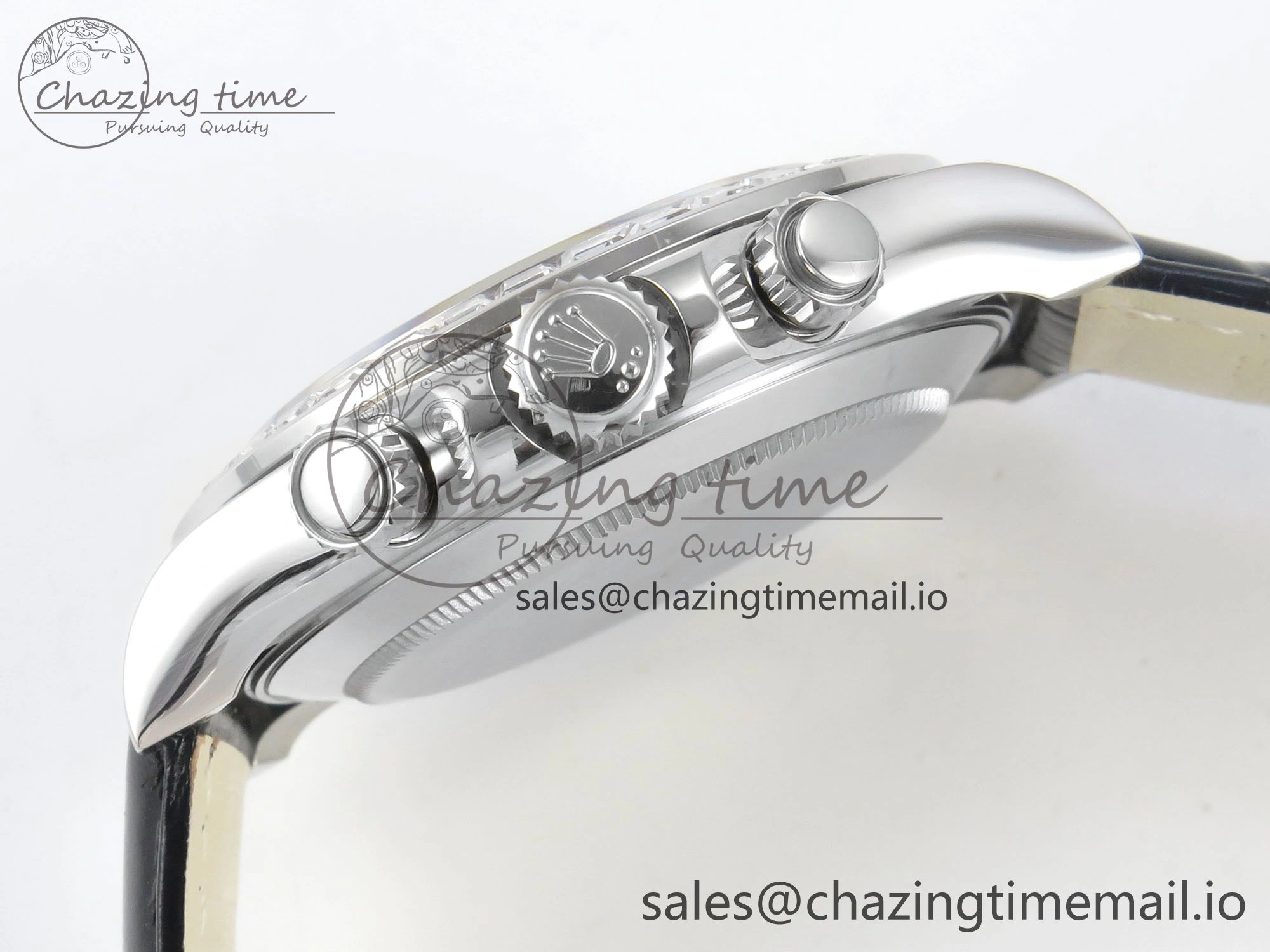 Daytona Cosmograph Light Crystals Bezel SS MPF Best White MOP Dial On Black Leather Strap A4801