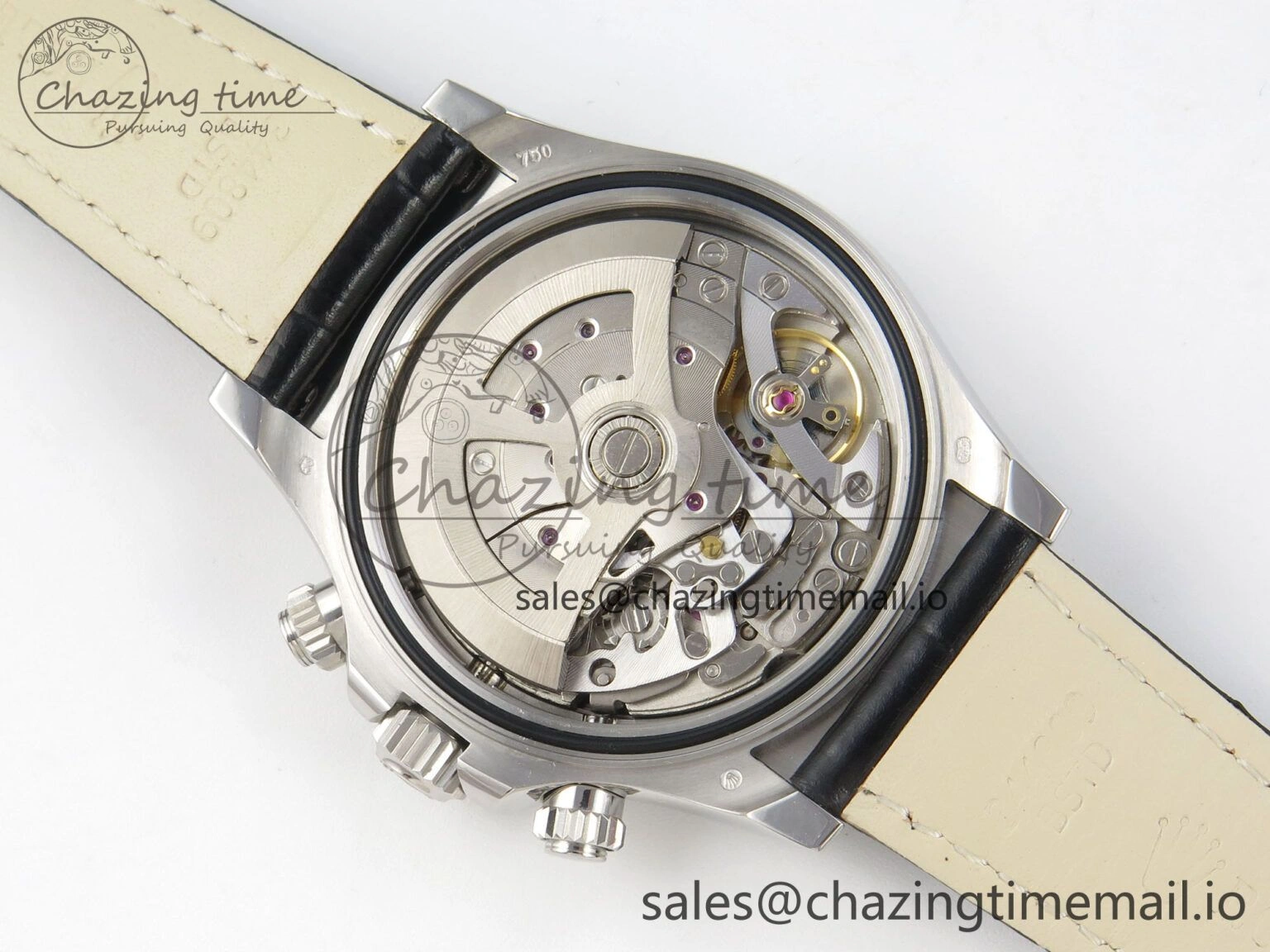 Daytona Cosmograph Light Crystals Bezel SS MPF Best White MOP Dial On Black Leather Strap A4801