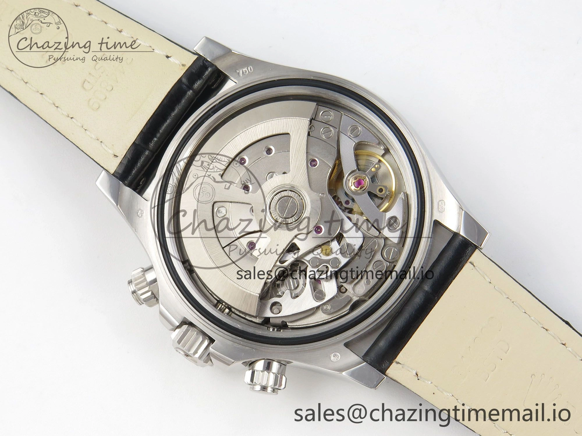 Daytona Cosmograph Light Crystals Bezel SS MPF Best White MOP Dial On Black Leather Strap A4801