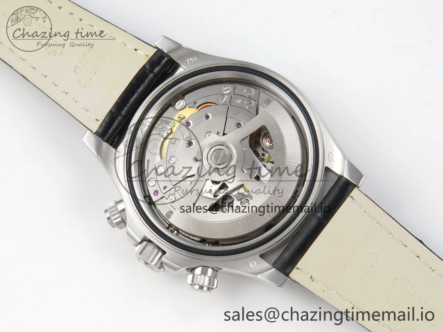 Daytona Cosmograph Light Crystals Bezel SS MPF Best White MOP Dial On Black Leather Strap A4801