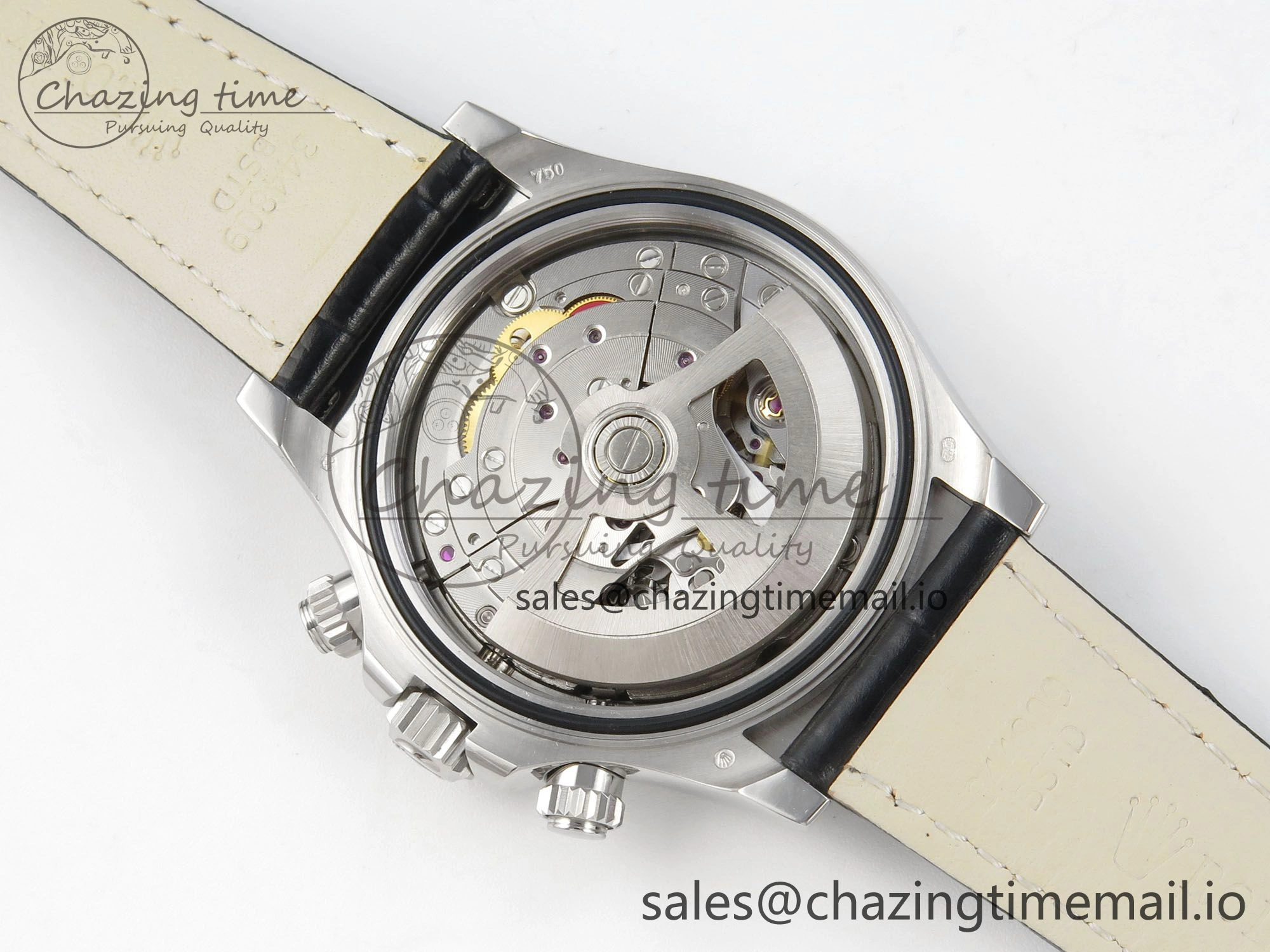Daytona Cosmograph Light Crystals Bezel SS MPF Best White MOP Dial On Black Leather Strap A4801
