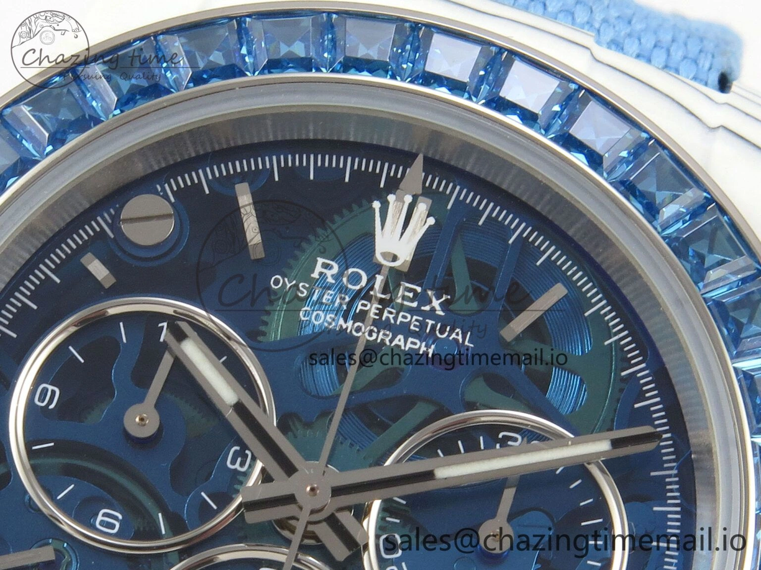 Daytona Cosmograph White Carbon Blue Crystals Bezel MPF Best Blue Skeleton Dial on Blue Nylon Strap A4801