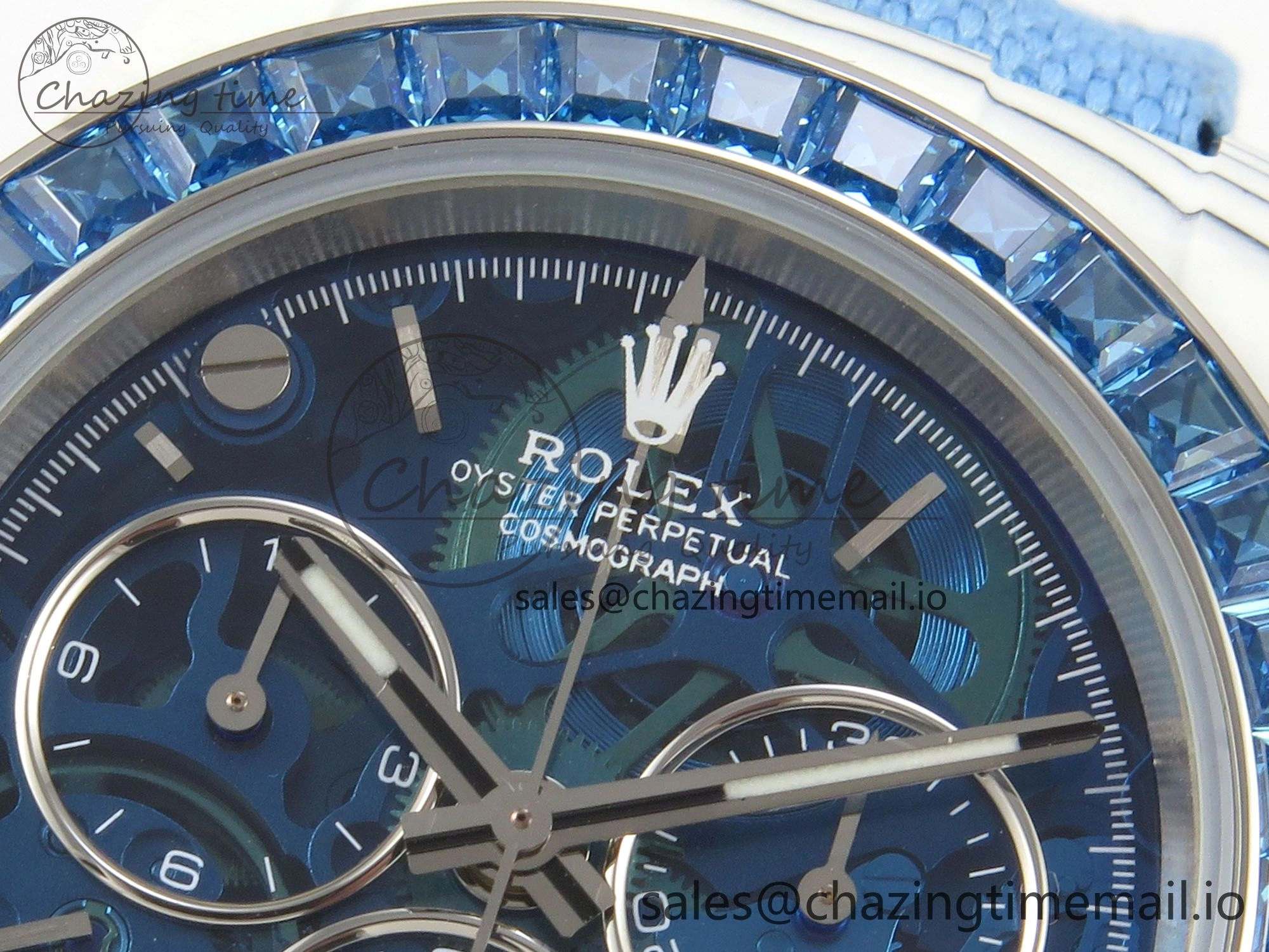Daytona Cosmograph White Carbon Blue Crystals Bezel MPF Best Blue Skeleton Dial on Blue Nylon Strap A4801