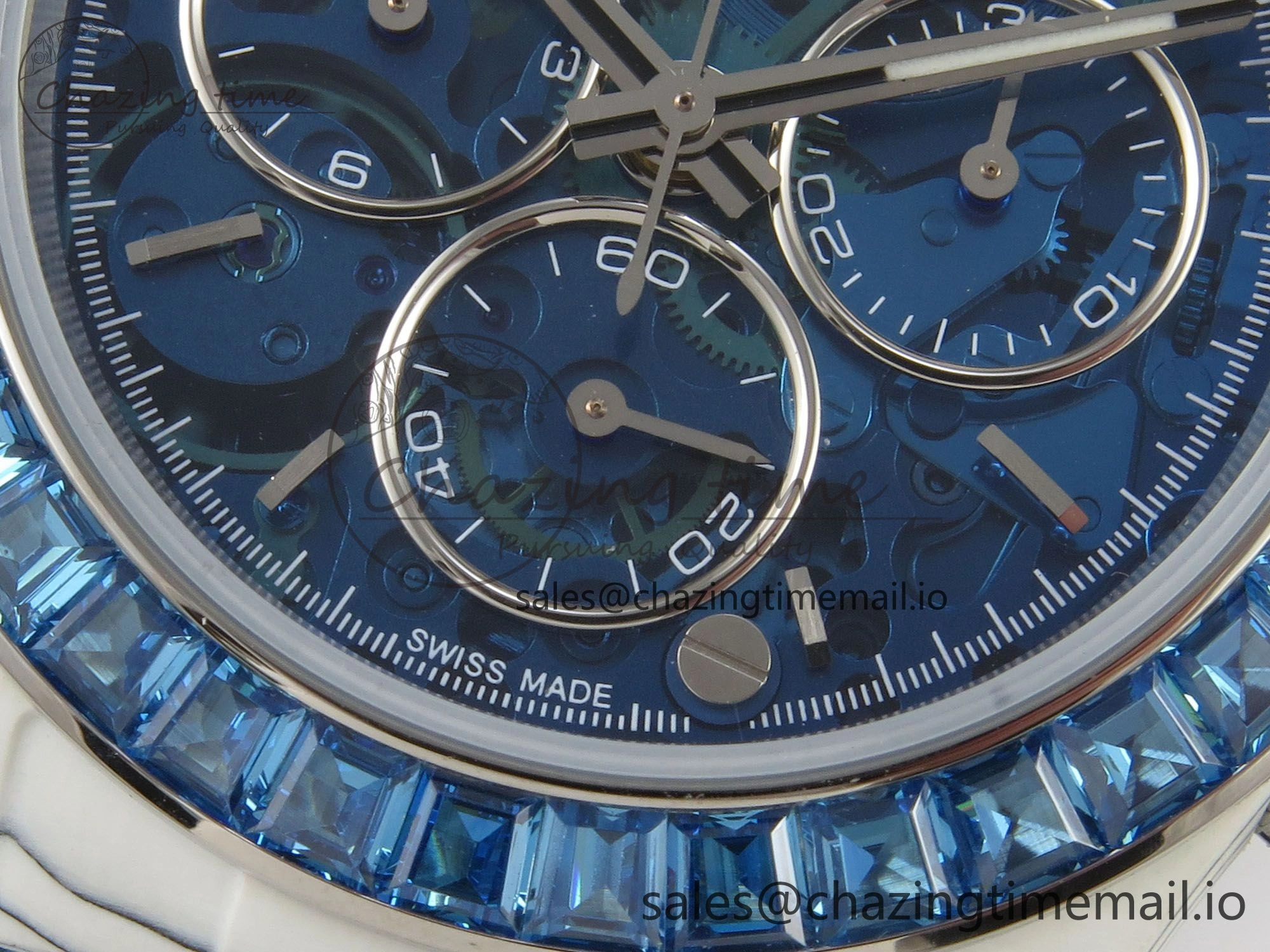 Daytona Cosmograph White Carbon Blue Crystals Bezel MPF Best Blue Skeleton Dial on Blue Nylon Strap A4801