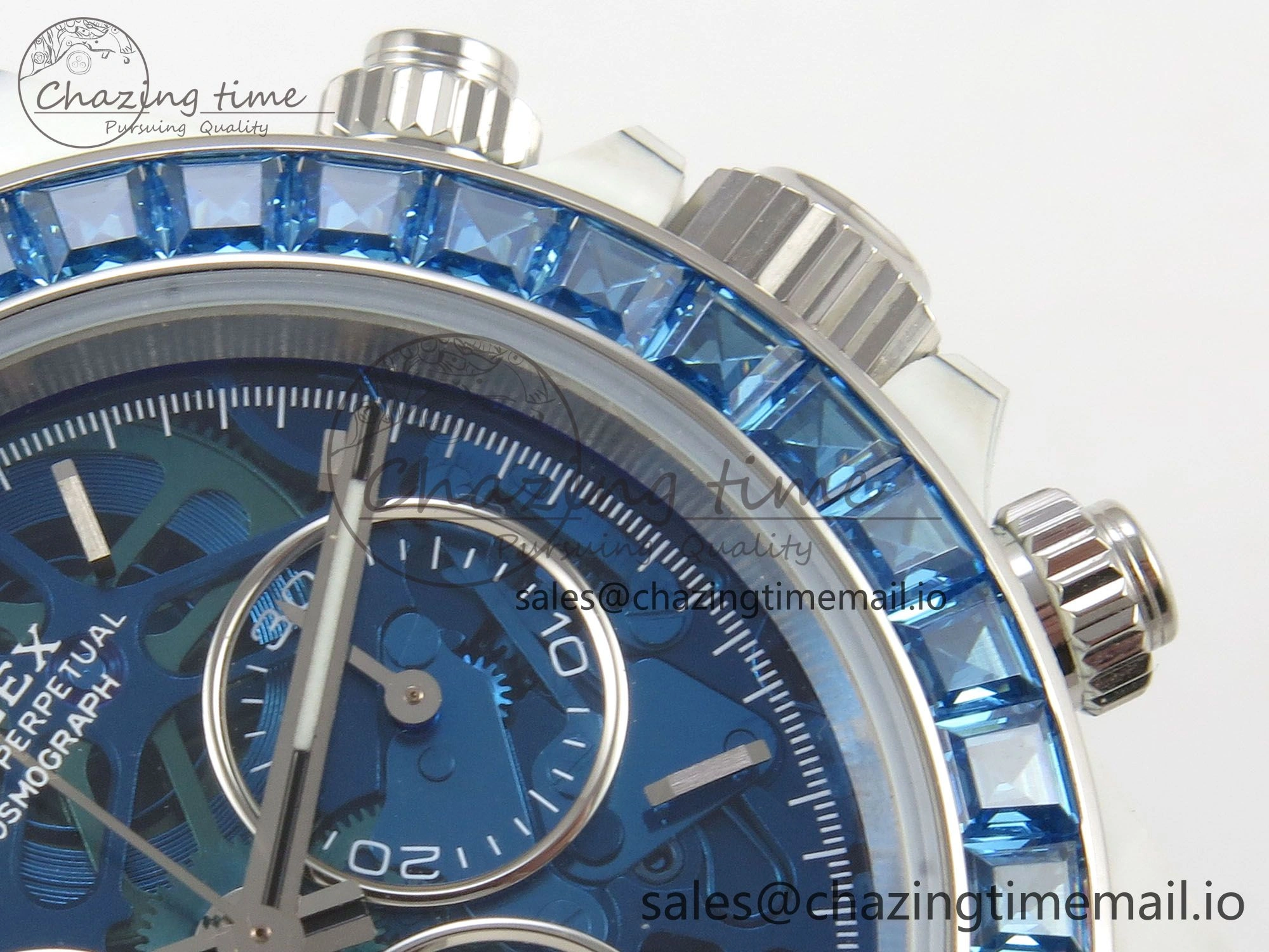 Daytona Cosmograph White Carbon Blue Crystals Bezel MPF Best Blue Skeleton Dial on Blue Nylon Strap A4801