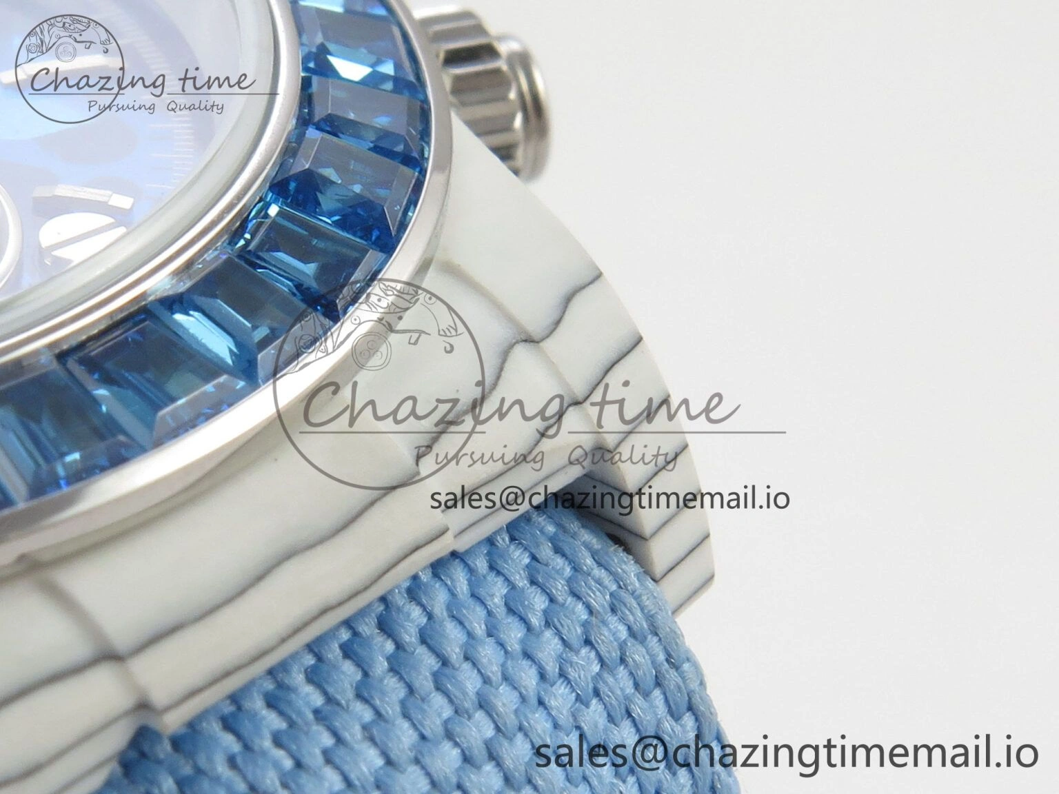 Daytona Cosmograph White Carbon Blue Crystals Bezel MPF Best Blue Skeleton Dial on Blue Nylon Strap A4801