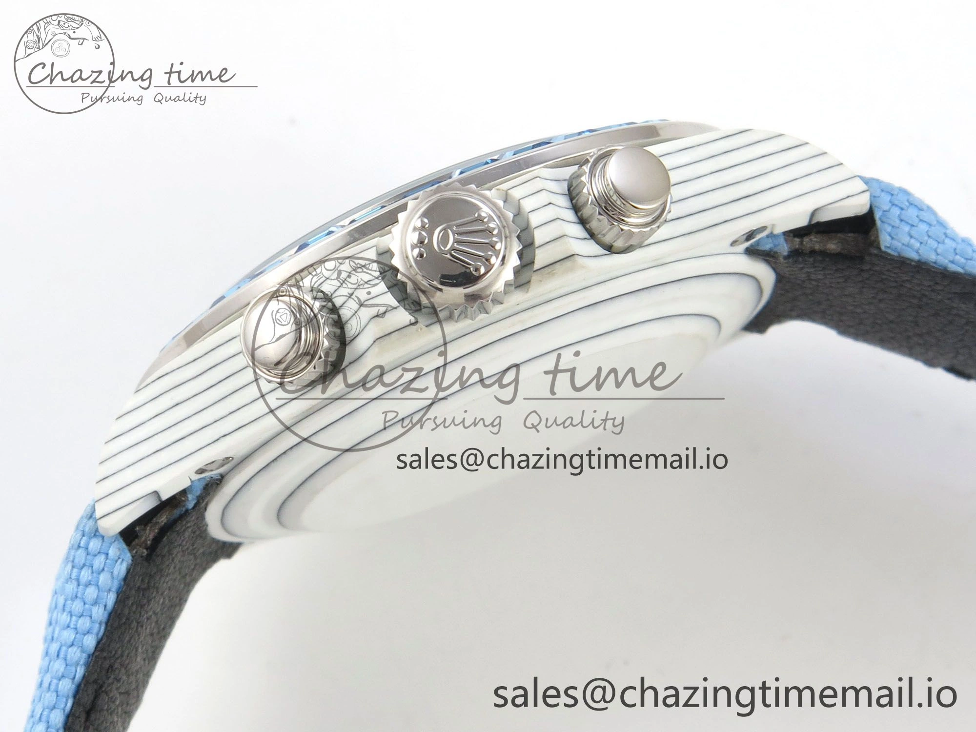 Daytona Cosmograph White Carbon Blue Crystals Bezel MPF Best Blue Skeleton Dial on Blue Nylon Strap A4801