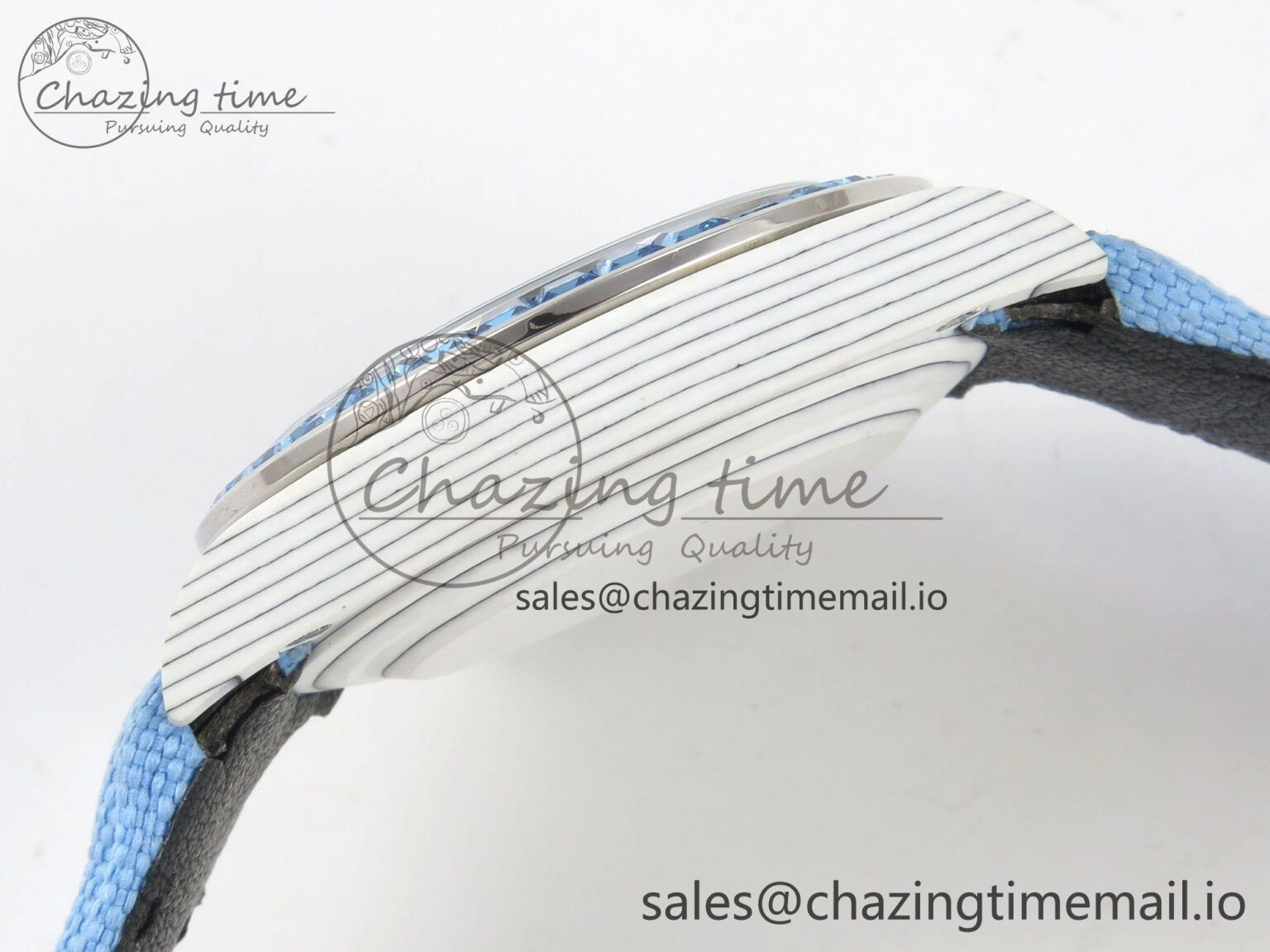 Daytona Cosmograph White Carbon Blue Crystals Bezel MPF Best Blue Skeleton Dial on Blue Nylon Strap A4801