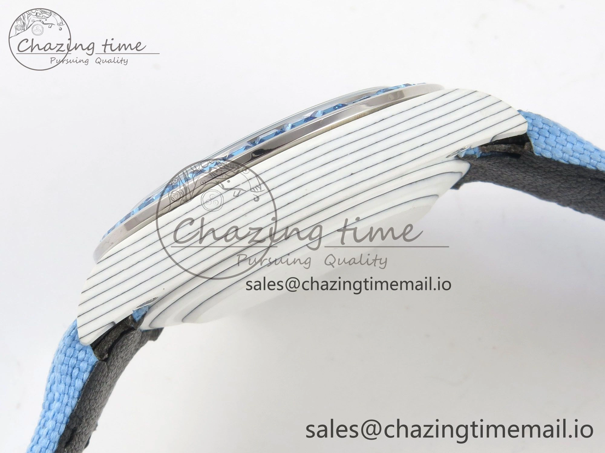 Daytona Cosmograph White Carbon Blue Crystals Bezel MPF Best Blue Skeleton Dial on Blue Nylon Strap A4801