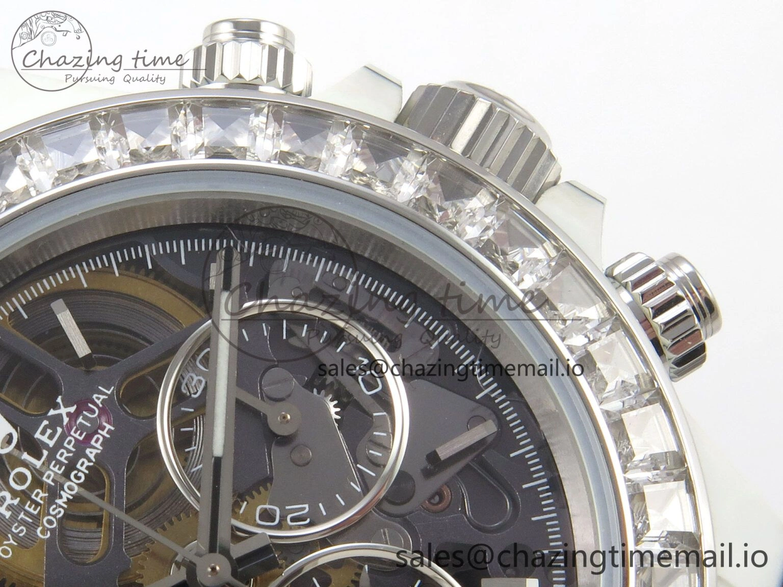 Daytona Cosmograph White Carbon MPF Best Blaken Skeleton Dial on White Nylon Strap A4801