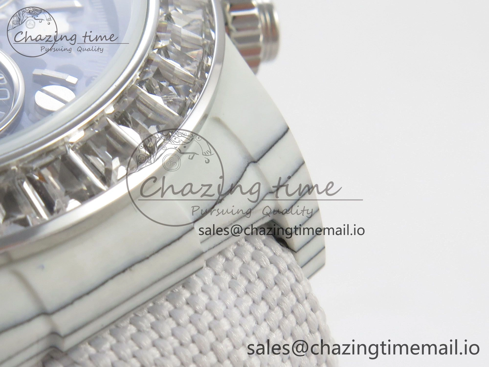 Daytona Cosmograph White Carbon MPF Best Blaken Skeleton Dial on White Nylon Strap A4801