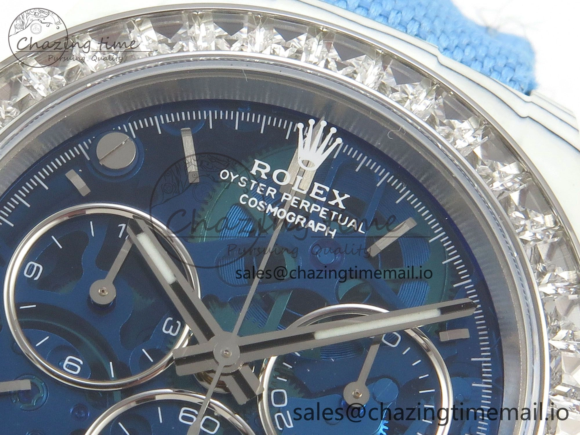 Daytona Cosmograph White Carbon MPF Best Blue Skeleton Dial on Blue Nylon Strap A4801