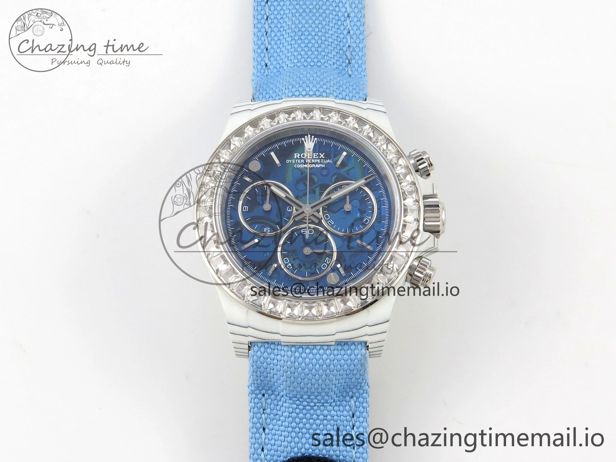Daytona Cosmograph White Carbon MPF Best Blue Skeleton Dial on Blue Nylon Strap A4801