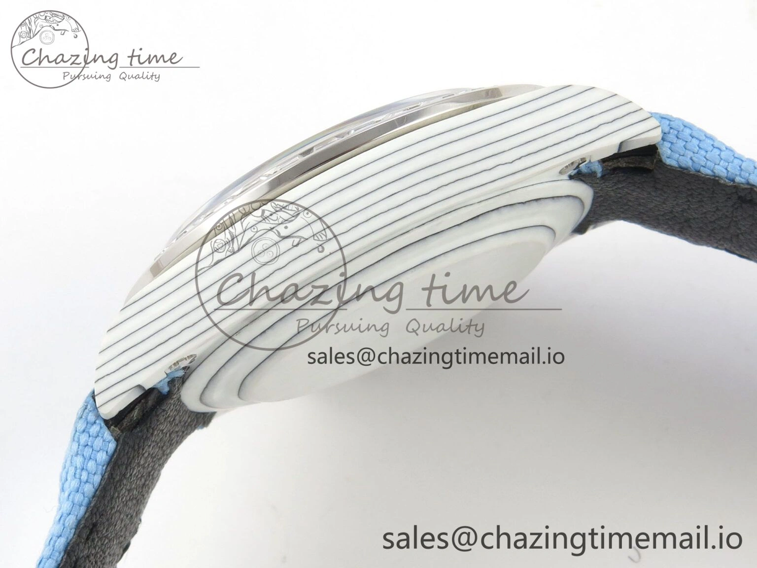 Daytona Cosmograph White Carbon MPF Best Blue Skeleton Dial on Blue Nylon Strap A4801