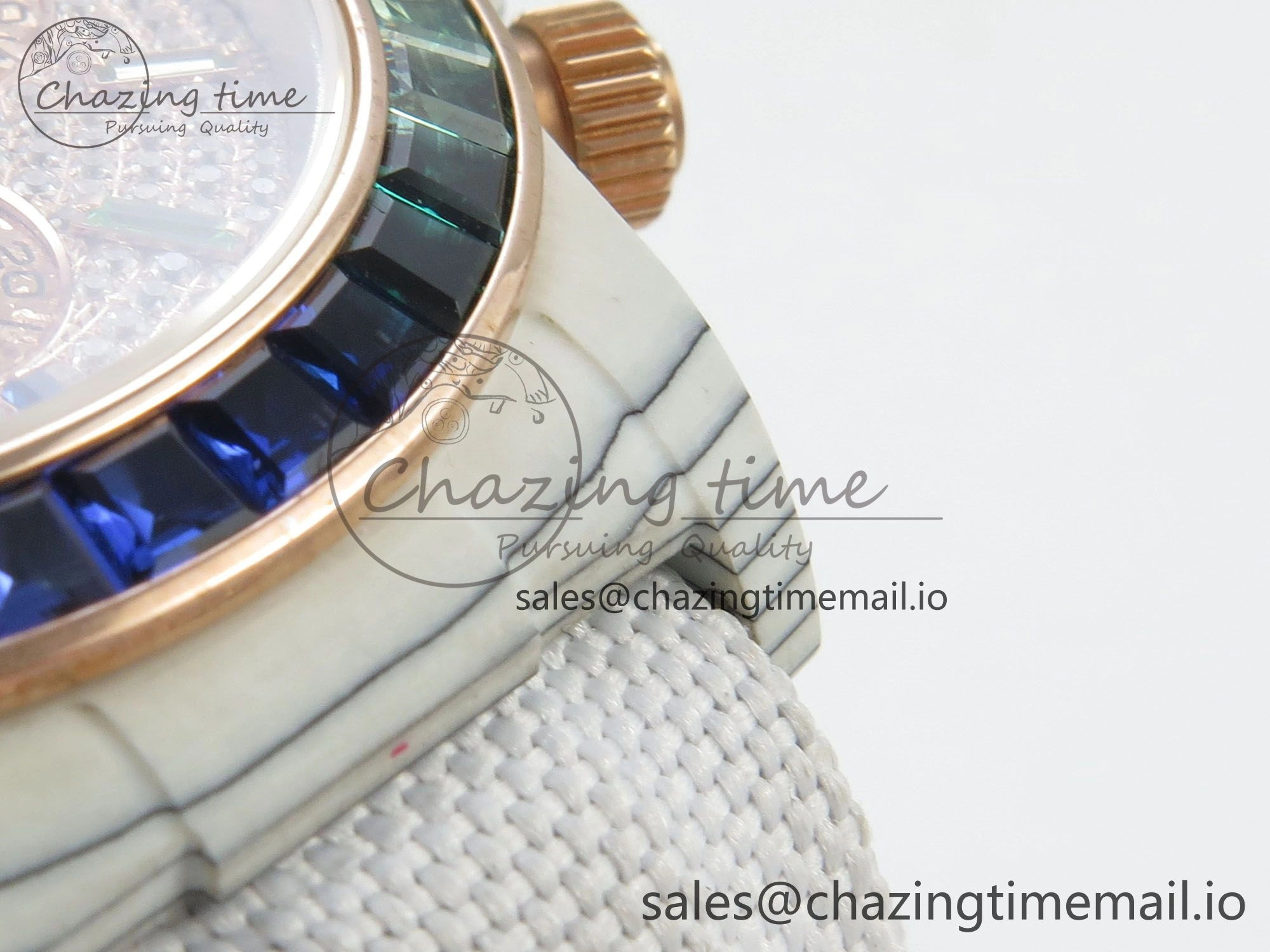 Daytona Cosmograph White Carbon MPF Best Edition Full Diamond Dial White Nylon Strap A4801