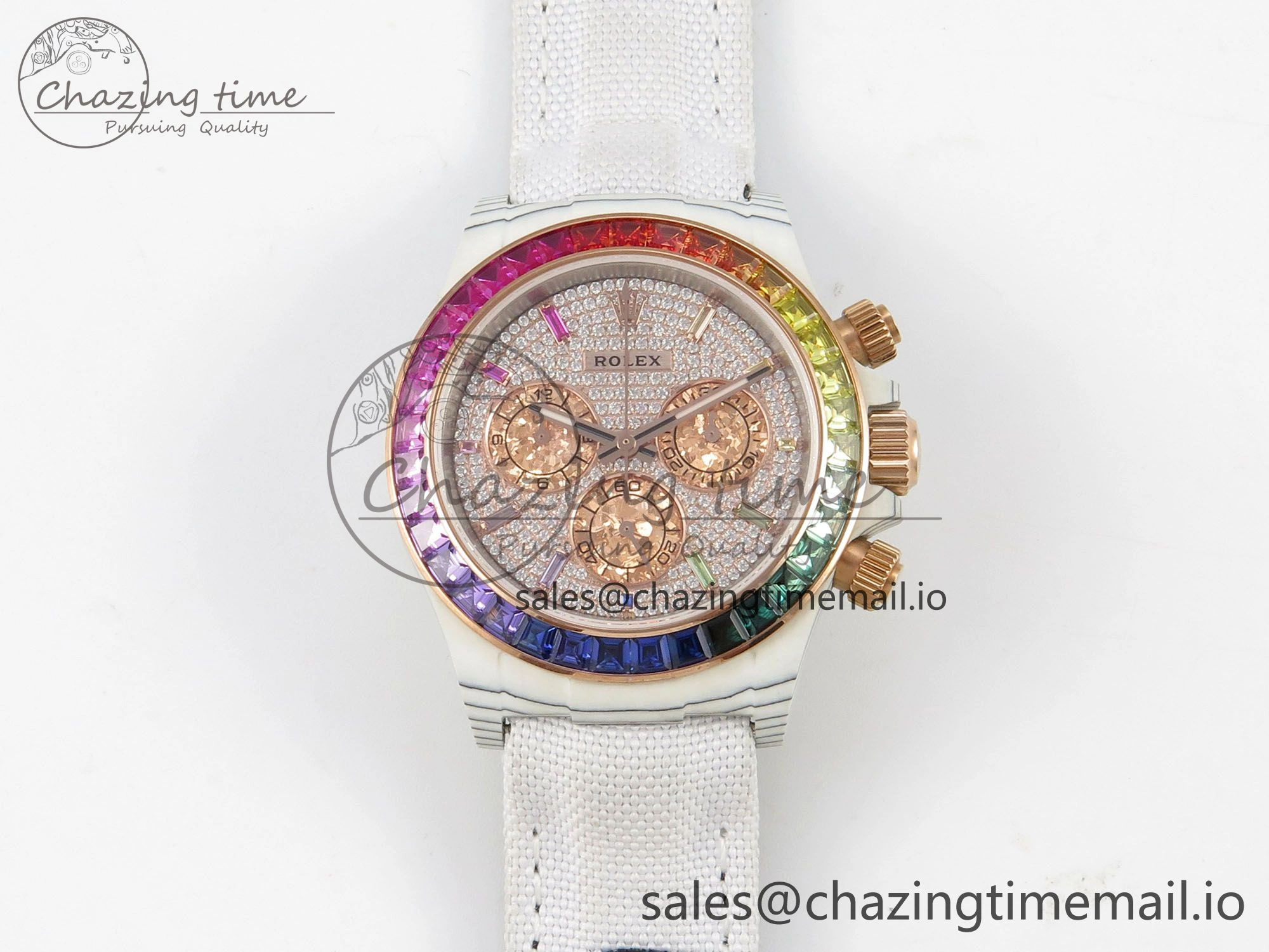 Daytona Cosmograph White Carbon MPF Best Edition Full Diamond Dial White Nylon Strap A4801