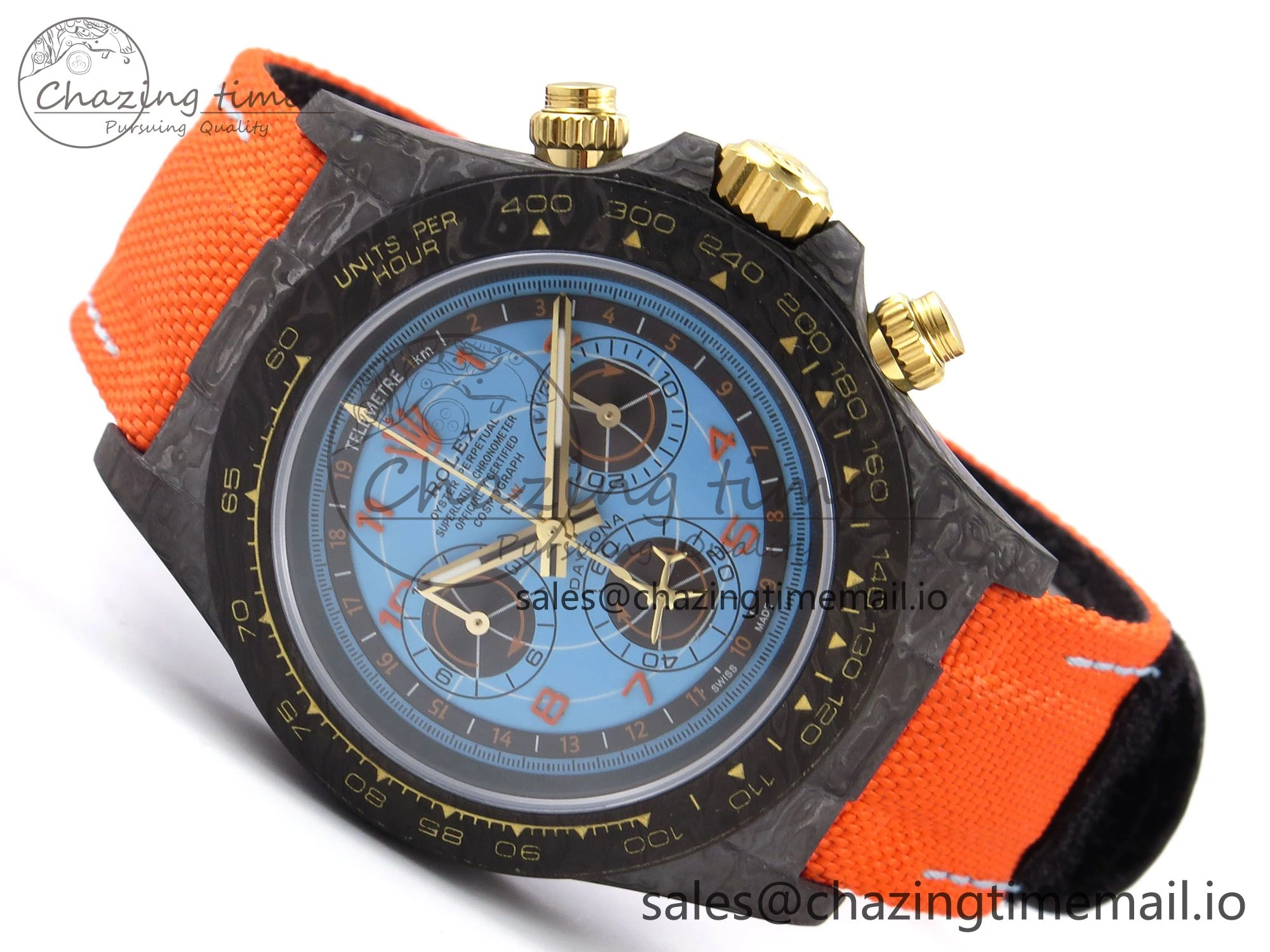 Daytona DIW “AVIA AZURE BLUE”” Carbon DIWF 1:1 Best Edition Blue Dial on Orange Nylon Strap SH4130