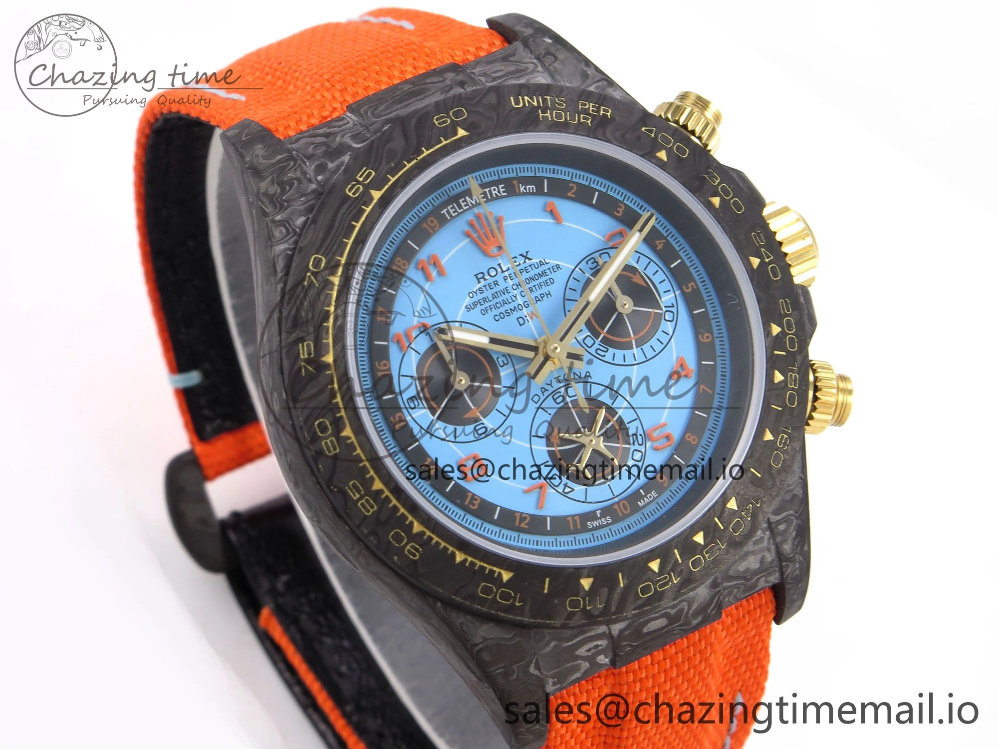 Daytona DIW “AVIA AZURE BLUE”” Carbon DIWF 1:1 Best Edition Blue Dial on Orange Nylon Strap SH4130
