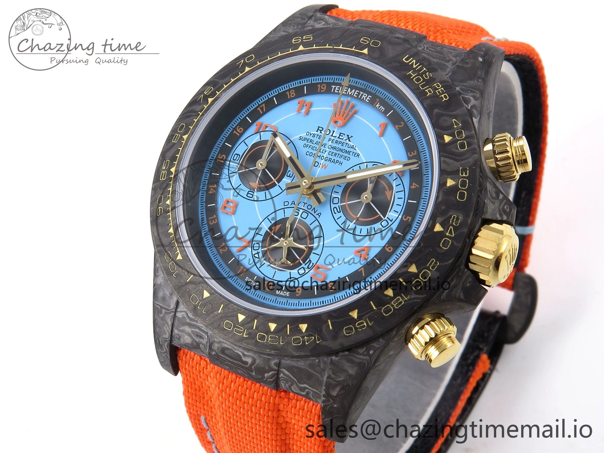 Daytona DIW “AVIA AZURE BLUE”” Carbon DIWF 1:1 Best Edition Blue Dial on Orange Nylon Strap SH4130