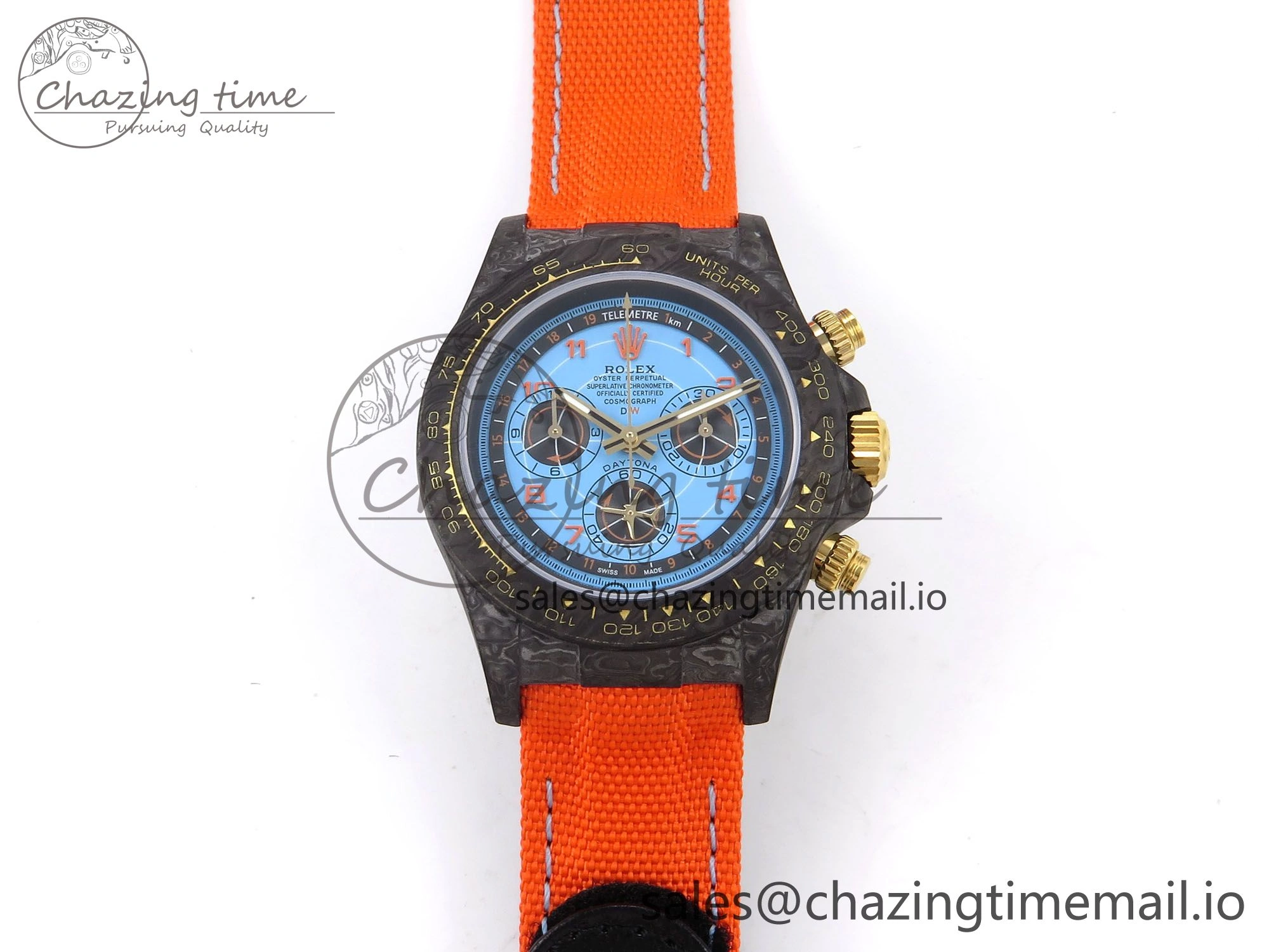 Daytona DIW “AVIA AZURE BLUE”” Carbon DIWF 1:1 Best Edition Blue Dial on Orange Nylon Strap SH4130