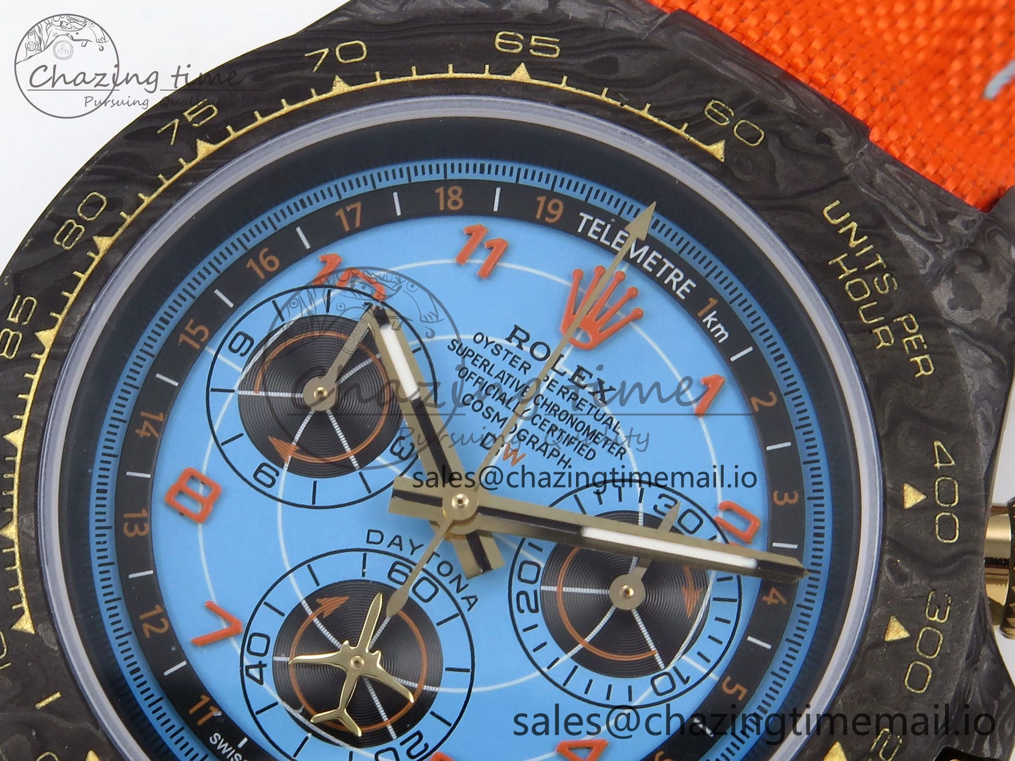Daytona DIW “AVIA AZURE BLUE”” Carbon DIWF 1:1 Best Edition Blue Dial on Orange Nylon Strap SH4130