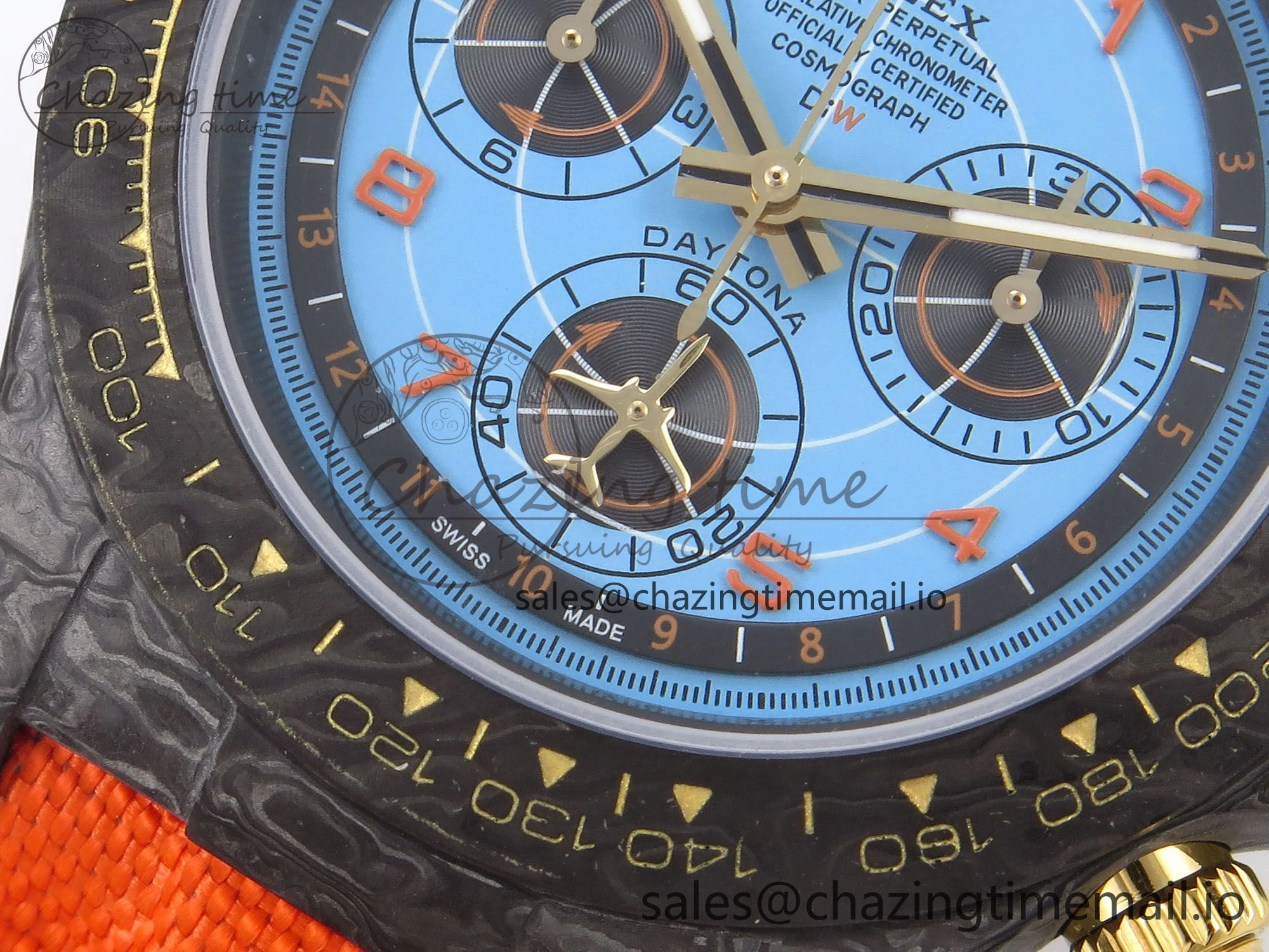Daytona DIW “AVIA AZURE BLUE”” Carbon DIWF 1:1 Best Edition Blue Dial on Orange Nylon Strap SH4130