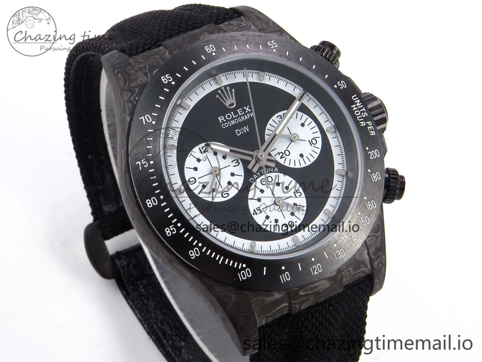 Daytona DIW Black Carbon DIWF 1:1 Best Edition Black White Dial on Black Nylon Strap SH4130
