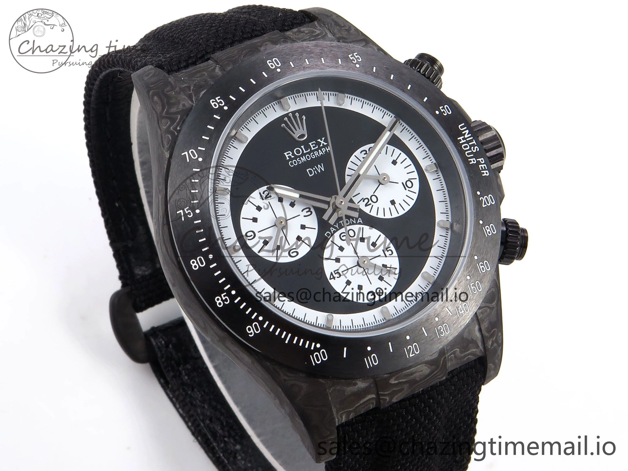 Daytona DIW Black Carbon DIWF 1:1 Best Edition Black White Dial on Black Nylon Strap SH4130